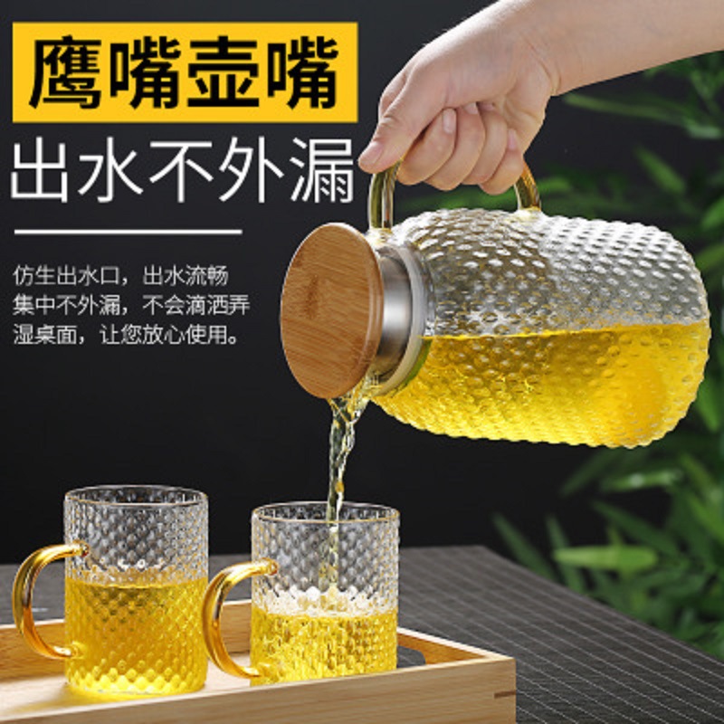 Estilo japonés martillado fría caldera vidrio gran capacidad martillado frío hervidor traje de agua tetera taza de arroz grano con tapa