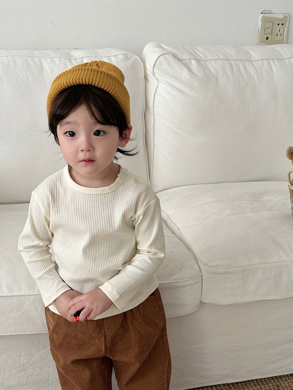 (Base de algodón Shu) básica de color sólido a juego superior otoño niños y niñas básica de algodón a juego ropa base para niños