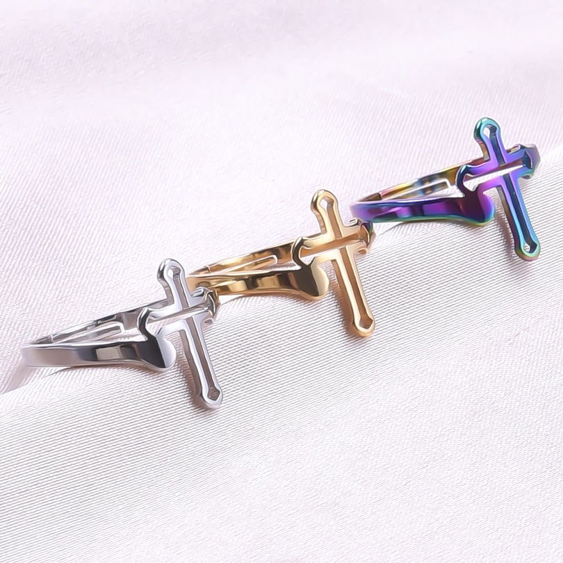 PVD Coated Real Gold Plated 18K Gold Cross 304 Stainless Steel Ethnic Style Waterproof Non Tarnish Open Ring display picture 3