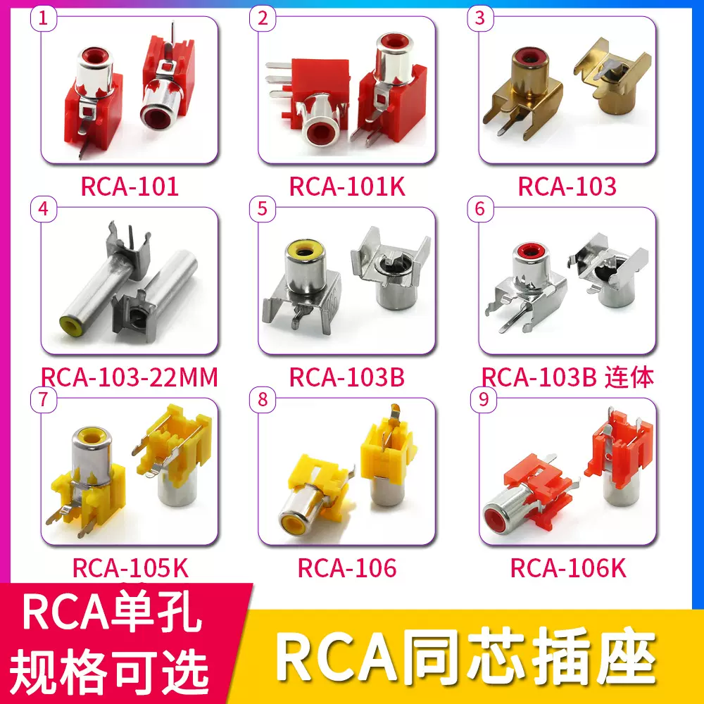 音频RCA同芯插座单孔AV插座光猫机顶盒音响音箱接口视频莲花插口