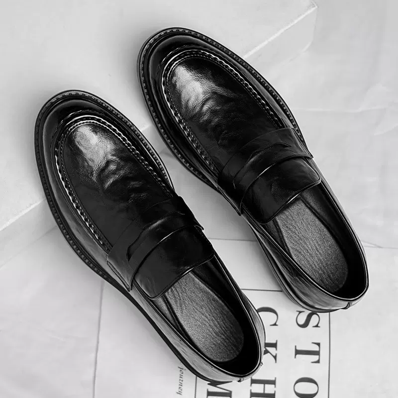 内增高商务休闲皮鞋男款6cm套脚男鞋一脚蹬低帮豆豆鞋男一件代发