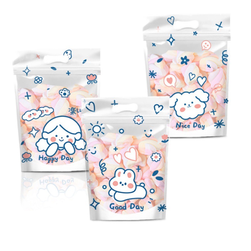 Bolsa de cremallera autosellante arroz glutinoso barco nougat copo de nieve de dibujos animados bolsa crujiente Cookie Candy auto-permanente bolsa de embalaje 50
