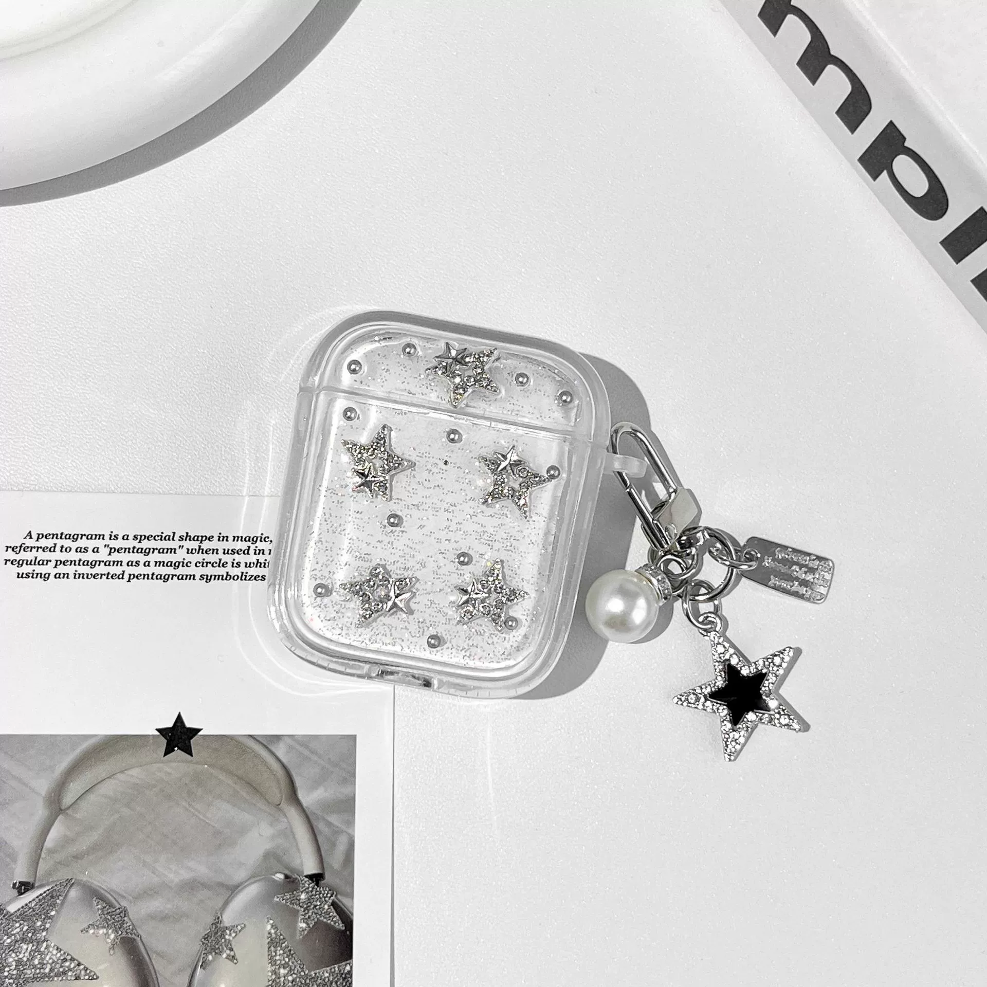 Чехол для AirPods Phantom Pentagram, мягкий TPU с блёстками и пентаграммой-подвеской