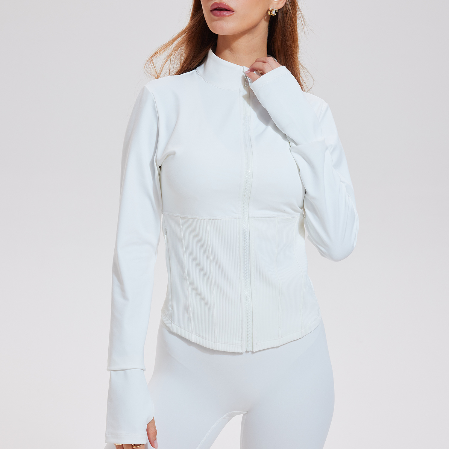 Stand Collar Yoga Jacket Women's Long-Sleeved Zipper Fitness Waist Slimming Running and Cycling Outdoor Top Jacket