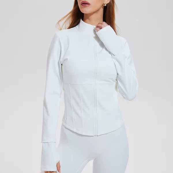 Stand Collar Yoga Jacket Women's Long-Sleeved Zipper Fitness Waist Slimming Running and Cycling Outdoor Top Jacket