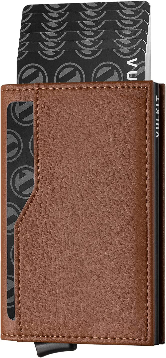 Titular de la tarjeta de metal 100% cuero genuino Comercio exterior hombres RFID antirrobo cepillo europeo y americano Amazon metal aleación de aluminio titular de la tarjeta