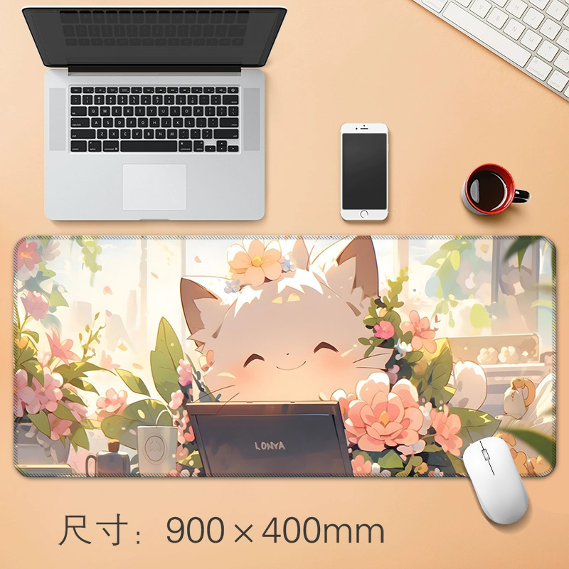 源头工厂直销大号鼠标垫创意动漫小猫办公桌垫防滑精密锁边鼠标垫|undefined