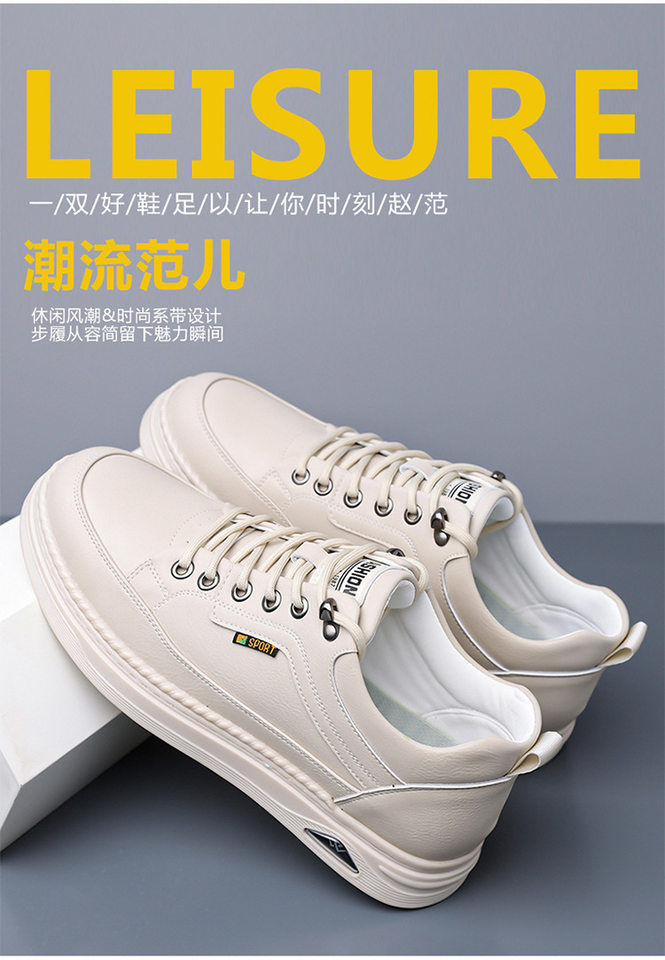 Giày da nam sneaker cổ thấp khâu chỉ thủ công, đế bằng, dây buộc phía trước — Màu nâu, Màu trắng, màu đen chi tiết 4