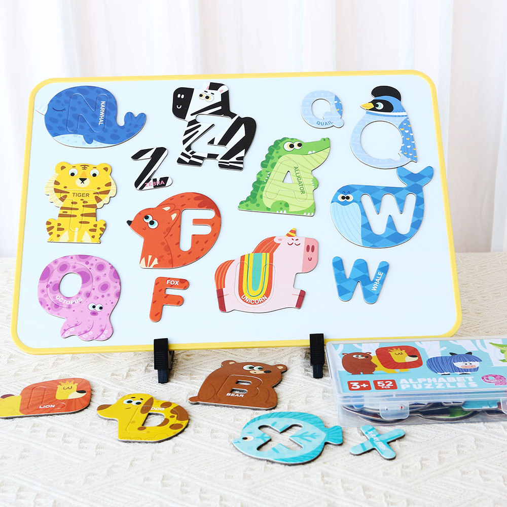 クロスボーダー英語アルファベット早期教育磁気ステッカーパズル幼児認知マッチング動物磁気パズル磁気おもちゃ