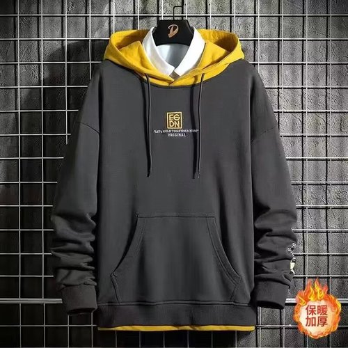 Student Youth Winter Fleece Hat Sweatshirt for Boys Middle School High School Korean Style Trendy Cool Men's Top