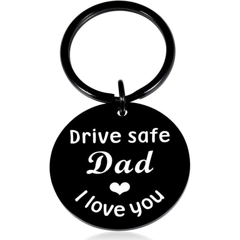 Dad Father's Day Stainless Steel Black Keychain Driving Safety Christmas Birthday Son Daughter Memorial
