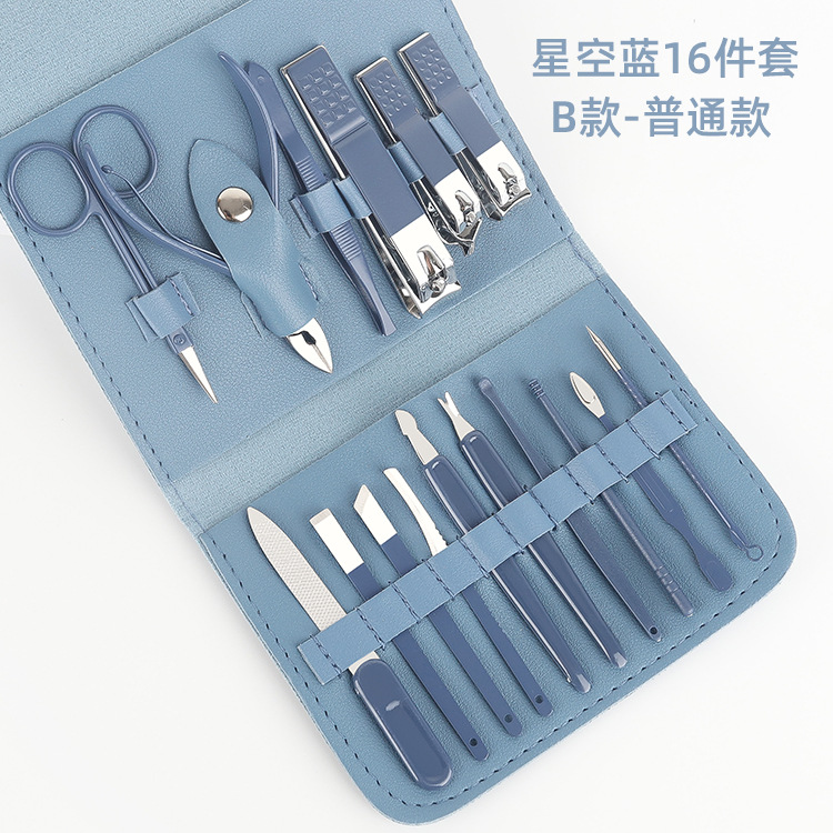 Nuevo bolso plegable cortaúñas traje Matcha verde 16-piezas conjunto de herramientas de uñas hogar portátil cortaúñas traje