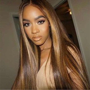 Cross-border new European and American women's fashion Chemical Fiber head cover brown color long straight hair sub-wigs in stock