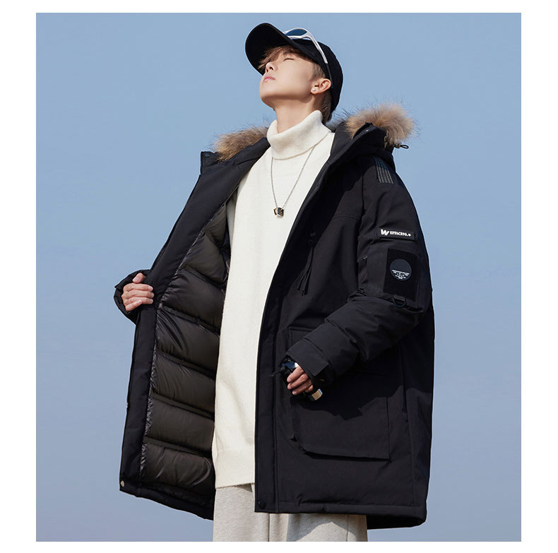 La faction chaude à la mode pour l'automne et l'hiver surmonte le simple grand col en fourrure, les hommes blancs amples et résistants au froid, mi-longs et longs_voghion.com
