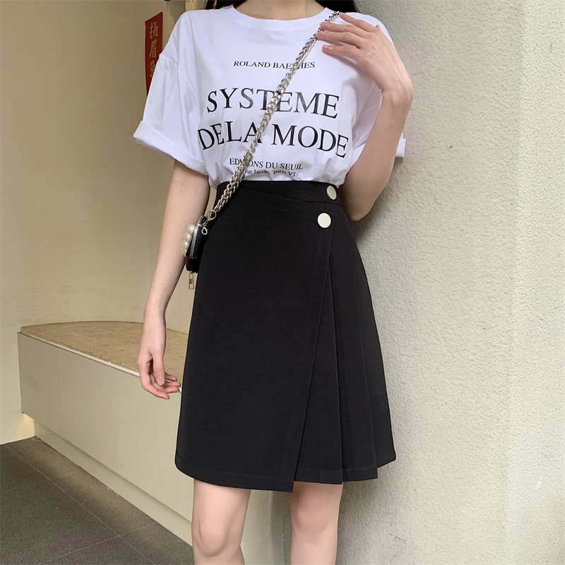 百褶裙女生款女夏季百搭A字裙大码包臂遮肚子中裙不规则半身裙裤|undefined