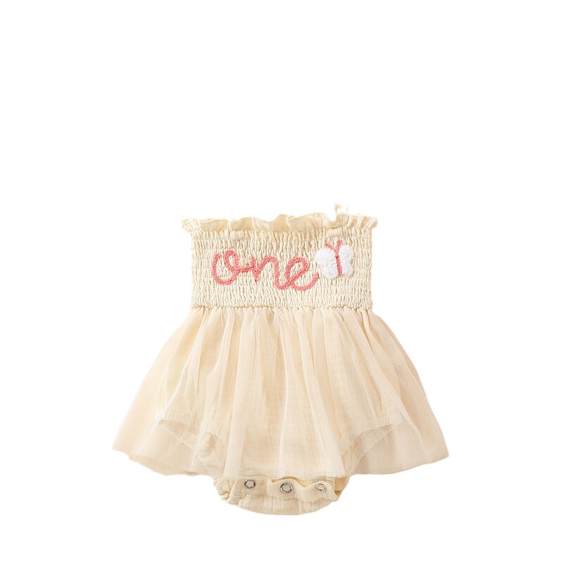 E2303A 幼児女児用 ONEプリントタオル刺繍入りサスペンダーネットスカート+リボンヘアバンド2点セット 肌に優しい|undefined