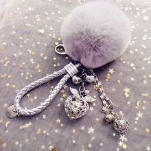 韓國創意鑰匙扣女 真兔毛 獺兔毛球毛絨掛件汽車鑰匙鏈女生包掛件
