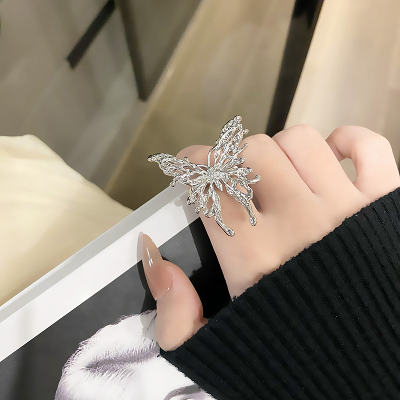 韓版個性液態誇張蝴蝶開口戒指女獨特創意大氣時尚百搭高級感指環