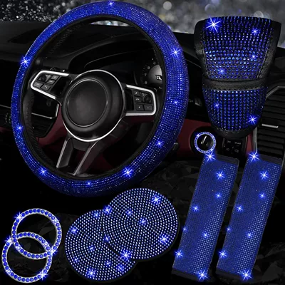 Steering wheel cover: Cover, Ignition Ring, Seat Belt - blue-38cm