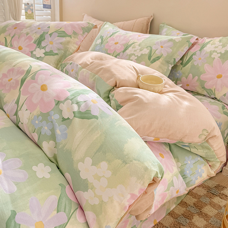 Cama de algodón de cuatro piezas de algodón puro 2025 nuevo estilo sábana funda de edredón sábana ropa de cama de tres piezas