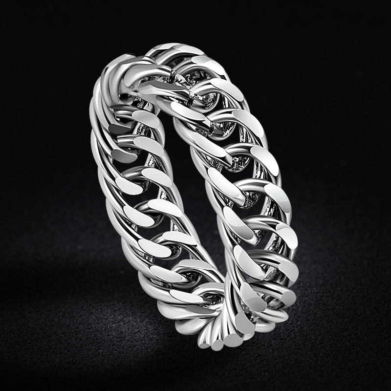 Titanium Cuban Chain Men's Ring Unique Niche Stainless Steel Jewelry Wholesale Non-Fading Simple Versatile European And_voghion.com