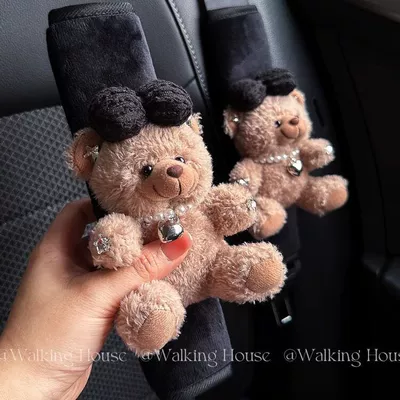Car Seatbelt Decorative Shoulder Seat belt shoulder pad - maillard-bear-black-shoulder-pads-1-pair