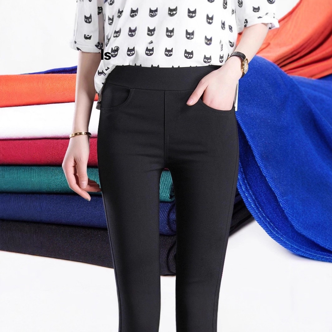 春秋百搭黑色外穿高腰弹力紧身九分裤显瘦小脚裤