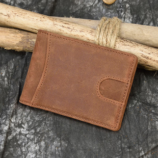 [Men's Genuine Leather] Card Holder Crazy Horse Leather Retro Gold Holder RFID Anti-Magnetic Card Holder Men's Cowhide Wallet 1003