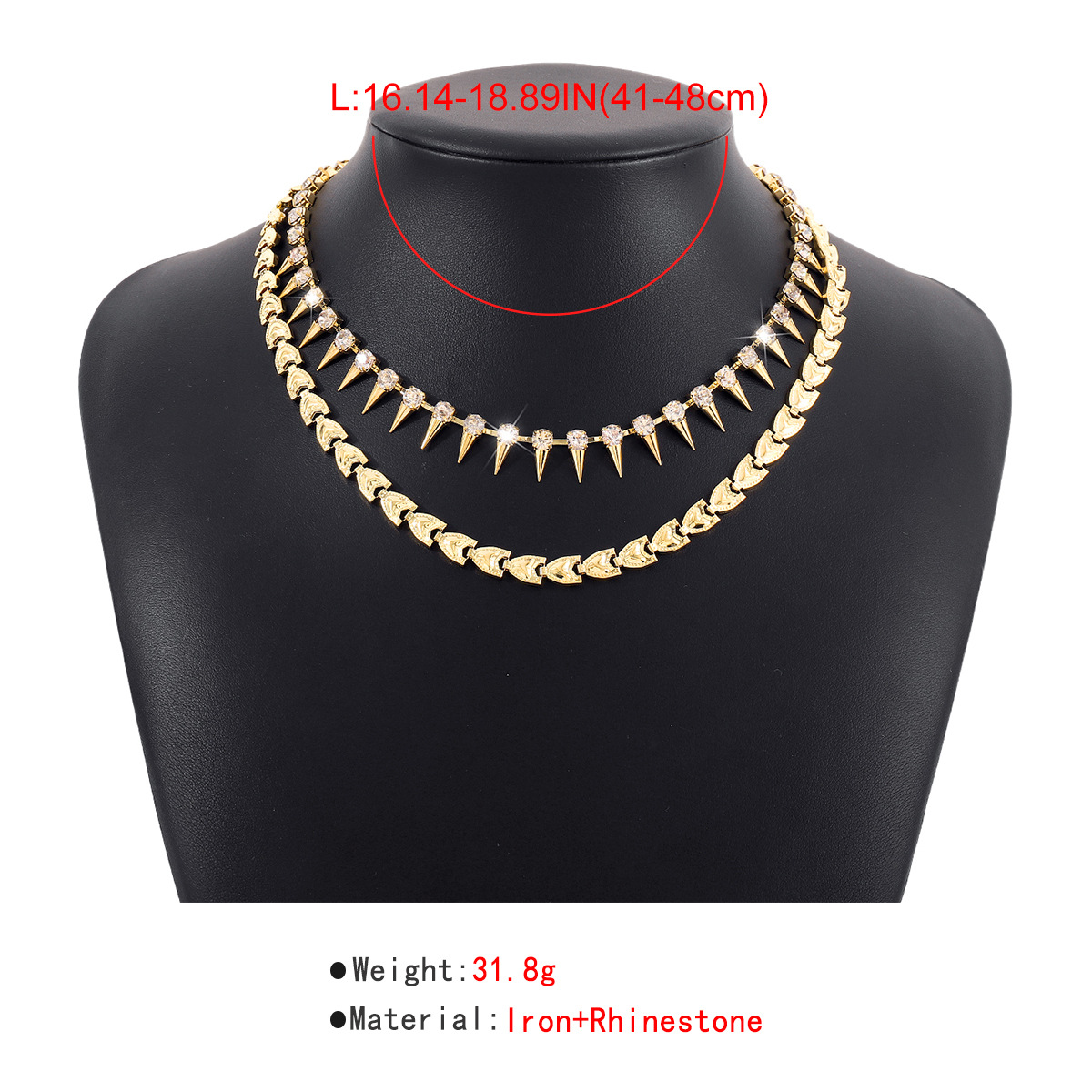 Wholesale Jewelry Punk Geometric Iron Rhinestones Plating Inlay Necklace display picture 3