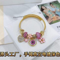 直播爆款粉色真空保色电镀手饰恶魔之眼钛钢手镯批发跨境低价货源