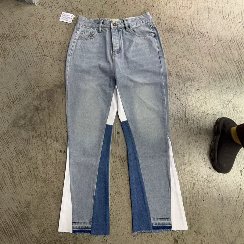 Ga Wholesale Cross-Border Foreign Trade Trendy Brand Denim Flared Washed Distressed Patchwork Unisex Jeans