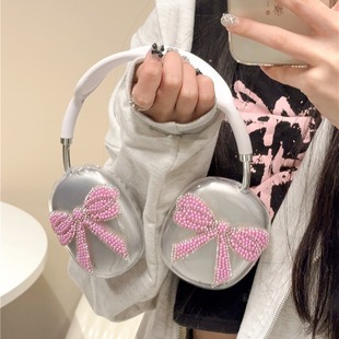 Pearl applique bow Airpods Max protective case head-mounted bluetooth earphone case decorative accessories