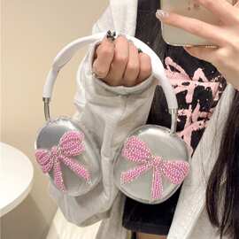 珍珠贴饰蝴蝶结Airpods Max保护套头戴式蓝牙耳机壳装饰配件适用