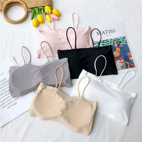 Summer ice silk underwear for female students with beautiful backs, tube tops, girl wrapped breasts, sexy bottoming camisole, thin inner wear