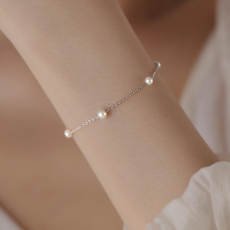Square Pearl Bracelet Women's Summer S925 Sterling Silver Bracelet 2022 New ins Niche Design Simple Jewelry