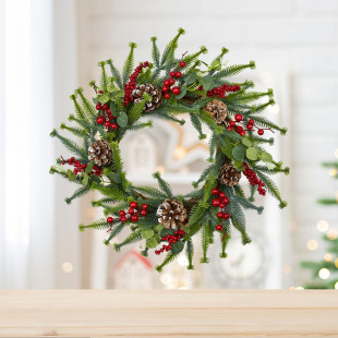 Customized Christmas Wreath Christmas Decorations Home Window Wall Hanging Simulated Red Fruit Pine Needle Pine Cone Christmas Wreath