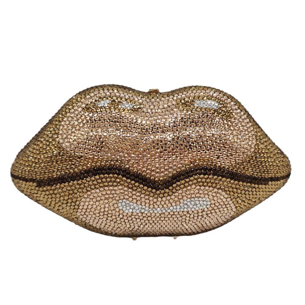 Nuevo fondo plano transfronterizo llena de diamantes labios bolsas de cena de celebridades europeas y americanas bolsas de diamantes oro pastel