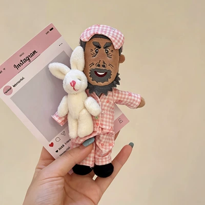 Authentic Big-Eared Tutu Grandpa Cow Plush Toy Doll Bag Pendant Funny Doll Cute Keychain Decoration (Pluş açarlıqlar) - pink-and-white-plaid-pajamas-grandpa-cow-pendant