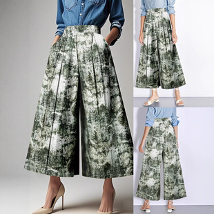 Cross-Border Amazon European and American Fashion Elegant High-Waisted Straight-Leg Mold Pattern Fashion Women's Trousers