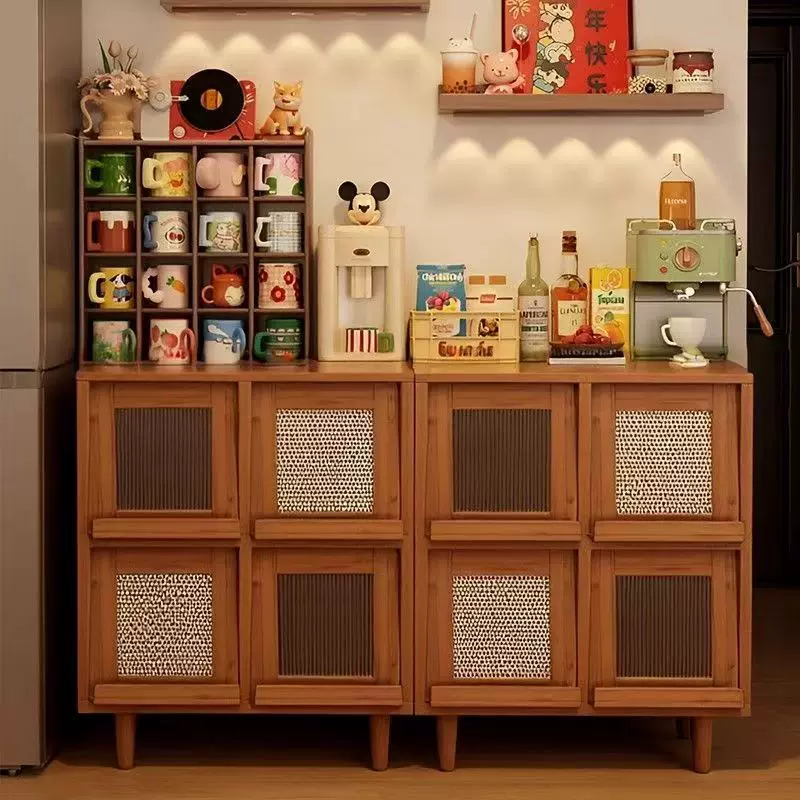 实木餐边柜客厅收纳柜茶水柜家用厨房储物柜靠墙落地置物柜格子柜