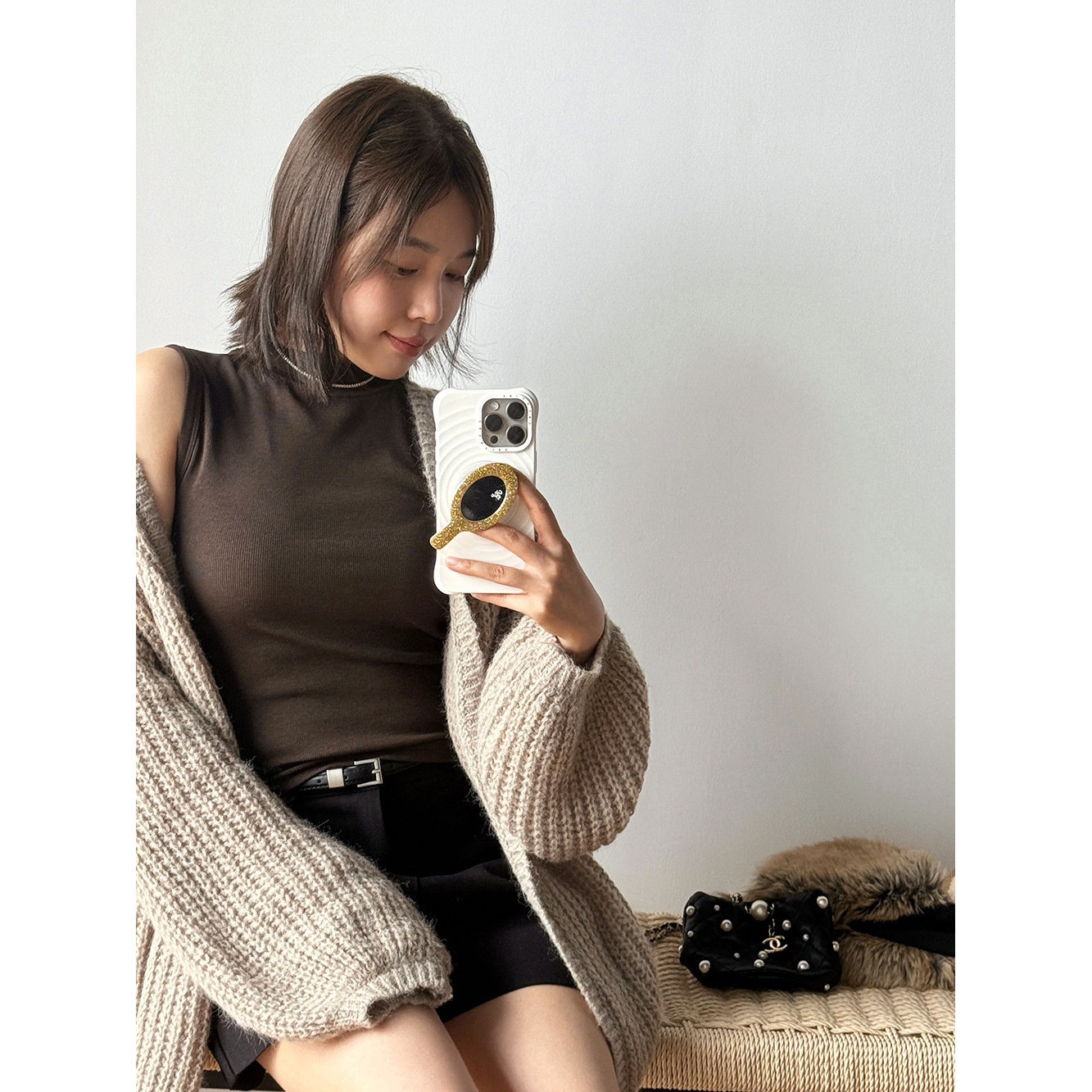 【王琪芝】慵懒风V领针织开衫女宽松时尚休闲灯笼袖毛衣外套WQ369
