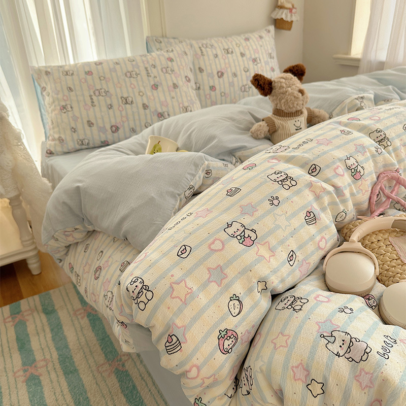 Cama de algodón de cuatro piezas A clase madre y bebé dormir desnudo pro piel sábanas de cama de algodón puro Kasa dormitorio dibujos animados lindos tres piezas 4