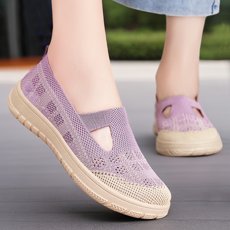 Zapatos de mujer nuevos zapatos casuales de todo fósforo de verano zapatos individuales voladores tejidos transpirables zapatos de madre cómodos de suela suave zapatos simples mujeres