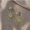 Golden ear clips pearl solar-powered