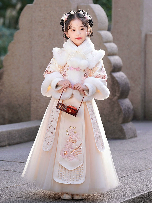 Children's winter keep warm set, skirt, Hanfu, down jacket, increased thickness