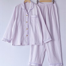 男女款全棉双层皱皱纱情侣长袖短袖春秋日系简约款家居服睡衣套装