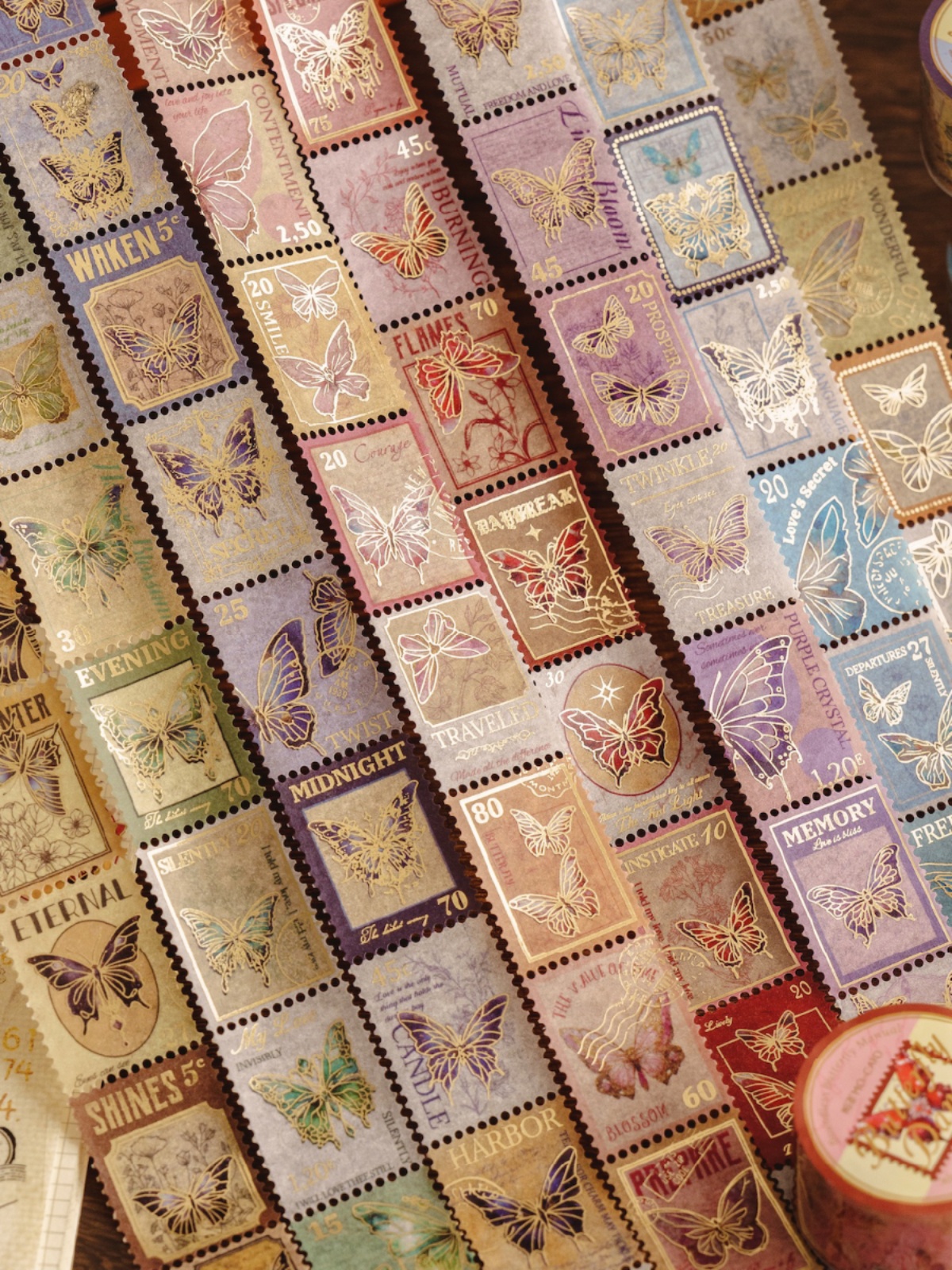 无界蝶谱邮票烫金和纸胶带高颜值复古蝴蝶手账拼贴diy封口贴纸画