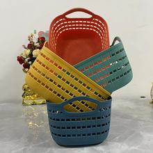 仿藤编收纳筐塑料无盖桌面杂物收纳盒化妆品收纳置物篮 一件代发