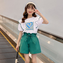女童套装夏季新款韩版洋气中大童儿童装女孩学院风夏装时髦两件套