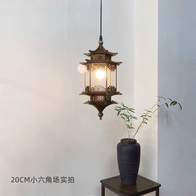 宋代美学灯新中国式模造古風房灯古建築六角凉亭シャンデリア茶室禅意食堂灯|undefined